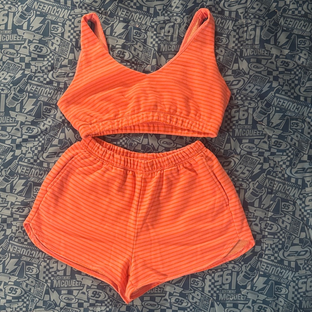 2/$25 Women's Ribbed Orange Set - Bralette & Shorts